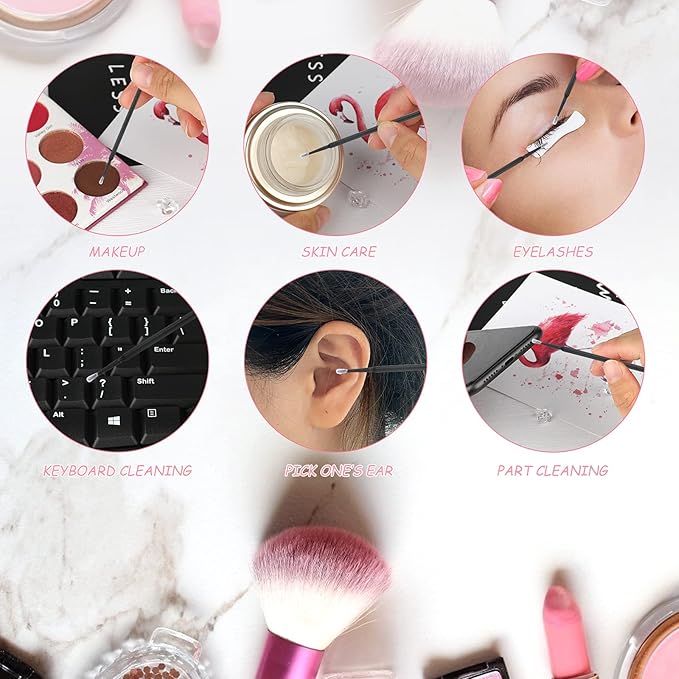 G2PLUS 500PCS Cotton Swabs, Black Disposable Micro Applicators Brush for Makeup and Personal Care, Micro Swabs for Eyelash Extensions, Nails, Eyeliner (Head Diameter: 2.5mm/0.098'')