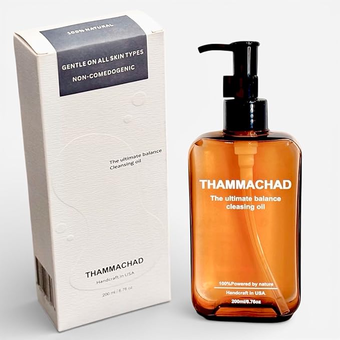 Thammachad Cleansing Oil – 100% Natural Makeup Remover with Moringa, Camellia & Frankincense | First‑Step Oil Cleanser for Dry & Sensitive Skin | Handcrafted in Small Batches in the USA, 200 ml