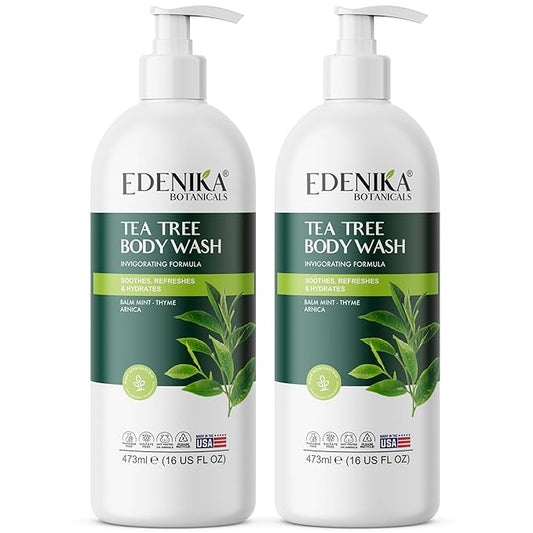 Tea Tree Oil Body Wash, Cleanses & Relieves Itchy Skin, Soothes Jock Itch, Acne & Ringworm, Shower Gel for Dry and Sensitive Skin, Women & Men, Organic & Natural, 16 fl oz, 2-Pack