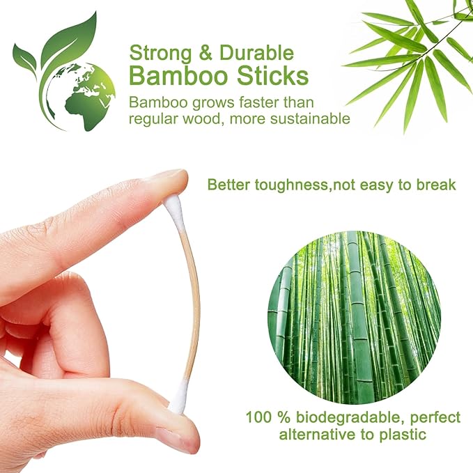 eyxformula 1000 Count Organic Cotton Swabs, Double Tips Biodegradable Cotton Buds with Sturdy Bamboo Sticks for Ear Cleaning, Makeup, Hygiene, Beauty, Pet Care, Arts & Crafts, Household Cleaning