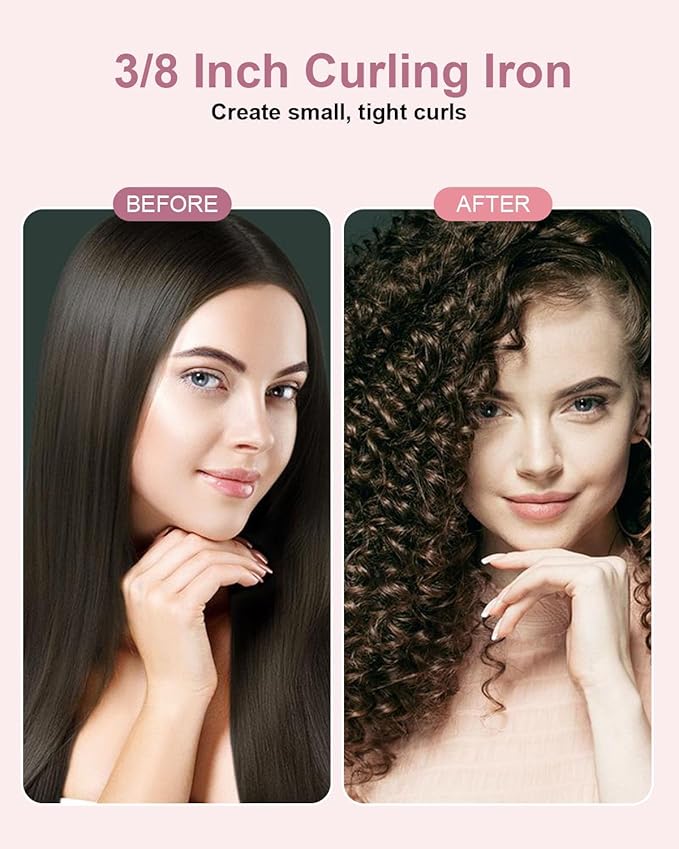 3/8 Inch Curling Iron, Small Curling Wand for Short & Long Hair, Ceramic Wand Curling Iron with 2 Temperature, Instant Heat Up, Christmas Birthday Gifts for Women