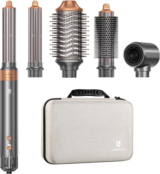 Hot Air Brush Hair Styler, 5 in 1 Hair Dryer Brush Auto Wrap Curlers Frizz-Free Styling Tool for All Hair Types Fast Drying, Curling, Smoothing, Volumizing & Straightening with Travel Storage Case