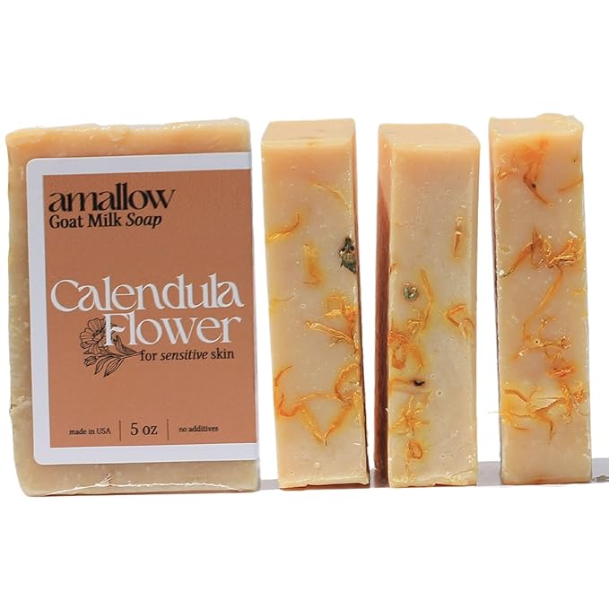 Premium Goat Milk Soap Bars - Dry Skin, Gentle, Organic & Soothing - Hand Made in USA with Real Goat Milk - Large 5 OZ (Pack of 4) - (Calendula)