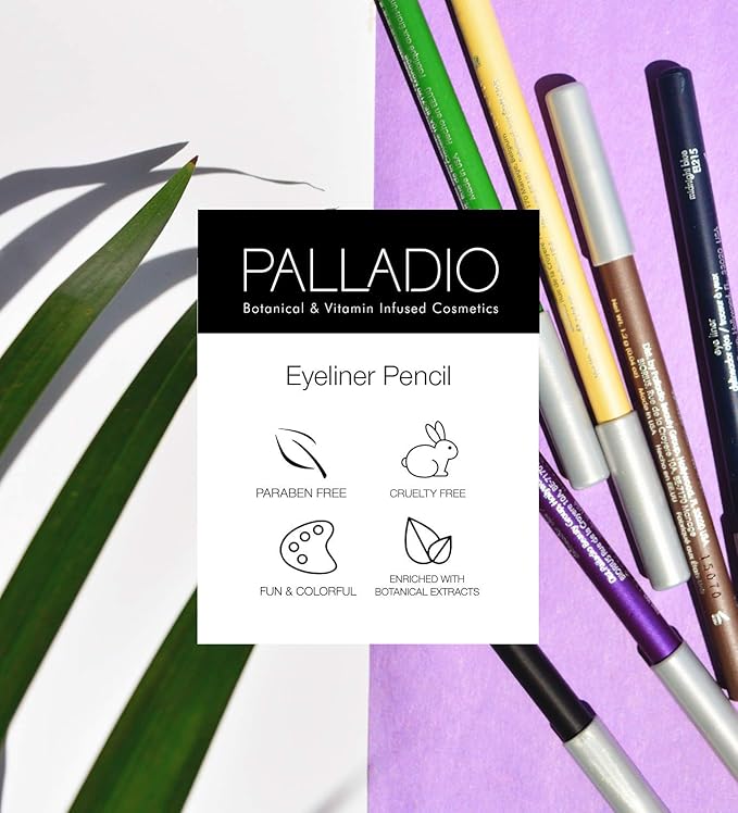 Palladio Wooden Eyeliner Pencil, Thin Pencil Shape, Easy Application, Firm yet Smooth Formula, Perfectly Outlined Eyes, Contour and Line, Long Lasting, Rich Pigment, Dark Green