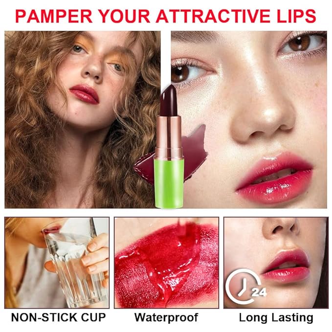 BINGBRUSH Aloe vera Color Changing Lipstick,Moisturizer Long Lasting Lip Care Magic Lip Gloss,Makeup Lipstick Set (1pc 04#Cherry, A-1pc)