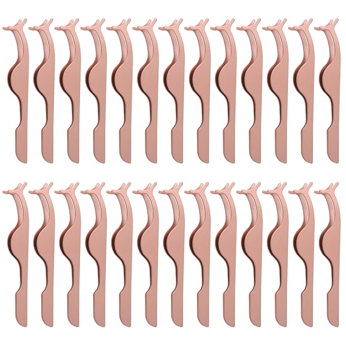 26 Pieces False Eyelashes Applicator Tool - FEITA Professional Falses Eyelash Extension Stainless Steel Clip Remover Tweezers for Lashes Application and Removal Supplies (Rose Gold)
