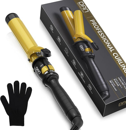 DAN Technology 1¼ Inch Large Barrel Curling Iron Wand for Loose Voluminous Waves, Tourmaline Ceramic Hair Curler with 180°F–430°F Adjustable Temperature, Fast Heating, Dual Voltage, Auto Shut-Off