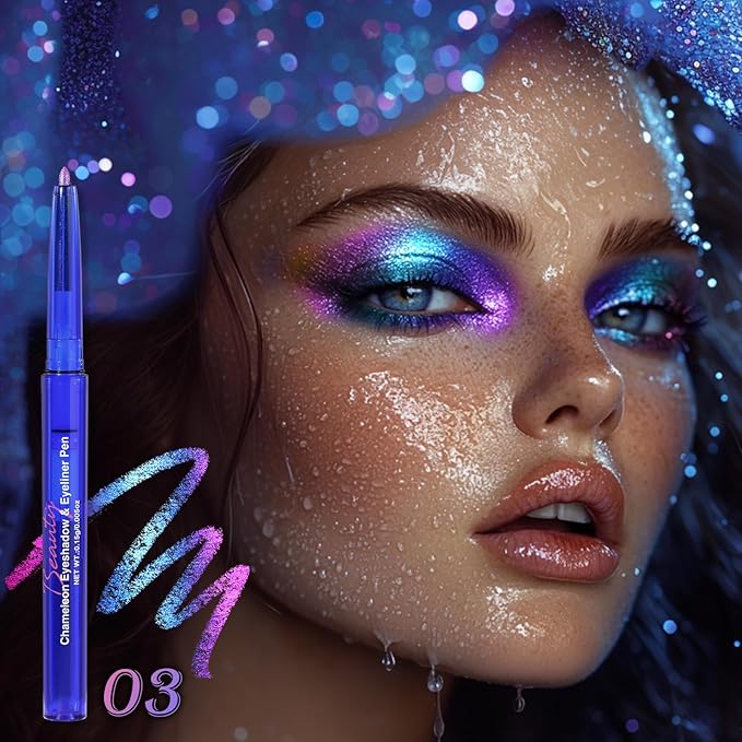 UCANBE Chameleon Eyeshadow & Eyeliner Gel Pencil-Multichrome Shifting Colors Metallic Glitter Eye Makeup,Waterproof Long-Lasting Smudge-Proof Multi-Dimensional Color (Periwinkle Blue to Deep Amethyst)