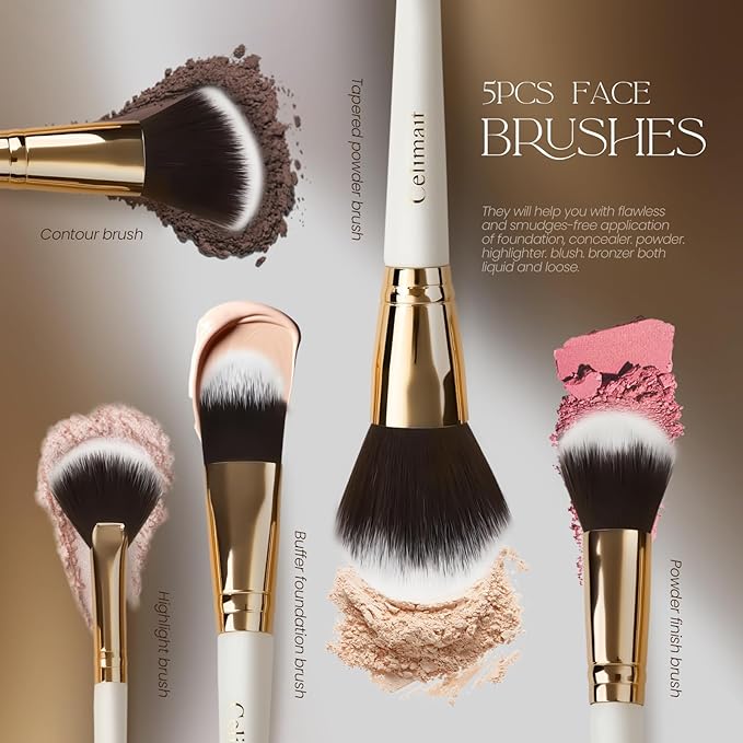 Makeup Brushes Set 12 Piece Professional & Beginner Friendly, Soft Synthetic Bristles for Face Eyeshadow Blending, Easy to Clean Travel Ready with Case, Ergonomic Wooden Handle Hypoallergenic (White)