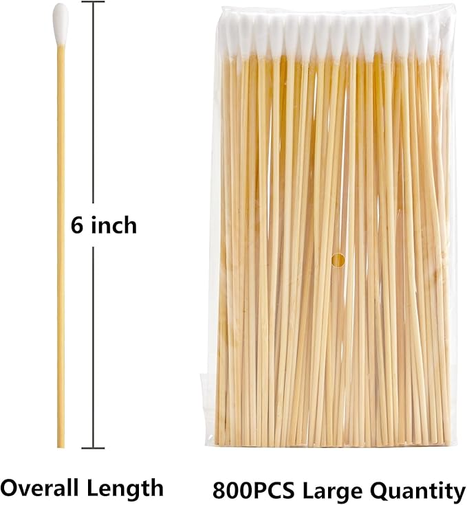 800PCS Long Cotton Swabs Bulk - 6" Wooden Cotton Swab with Strong Bamboo Handle - Extra Long Single Tipped Applicators for Cleaning Makeup, Home, Electronics and Art & Crafts (800 Count Totally)