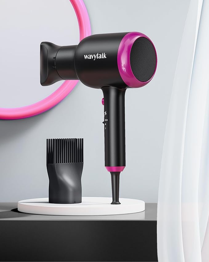 Wavytalk Hair Dryer with Diffuser, Blown Away Ionic Hair Dryer with 4 Attachments for All Hair Types, 1875W Blow Dryer with Ceramic Technology, Gift Packaging, Light and Quiet, Black
