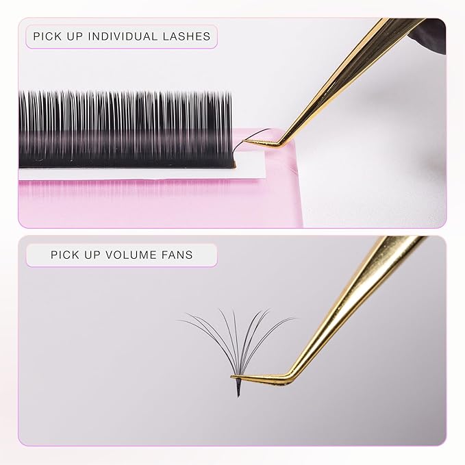 Curacoro Lash Tweezer - Professional & Precision Fiber Tip Grip Lash Tweezers for Eyelash Extensions, Multi Shapes & Purposes Tweezers for Volume, Isolation & Classic Lashes (Gold, All The Fluff)