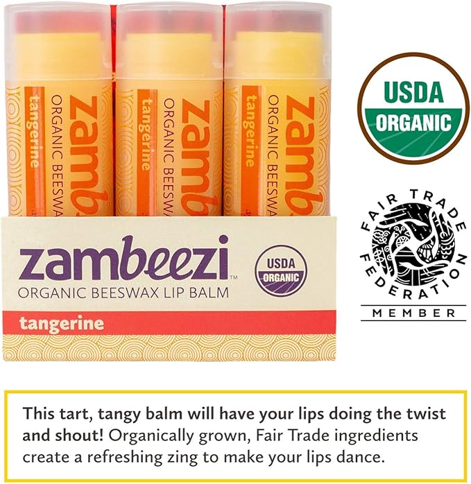 Organic, Fair Trade Beeswax Lip Balm - Tangerine 3 Pack - Ethically Sourced