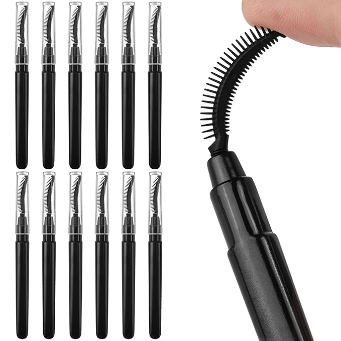 12 Pcs Mascara Wands Reusable Silicone Eyelash Brushes Spoolies Eyebrow Brushes Black with Lid