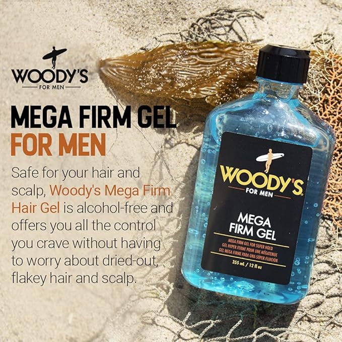 Woody's Mega Firm Hair Gel for Men, Strong Hold, Alcohol-Free, No Flakes, Men's Hair Gel for Strong Hold Styling, Mens Styling Gel - 12 fl oz