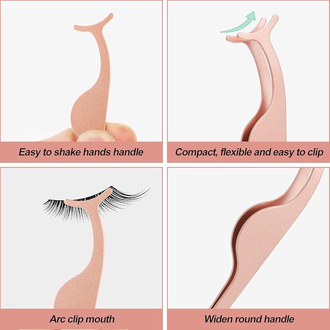 26 Pieces False Eyelashes Applicator Tool - FEITA Professional Falses Eyelash Extension Stainless Steel Clip Remover Tweezers for Lashes Application and Removal Supplies (Rose Gold)