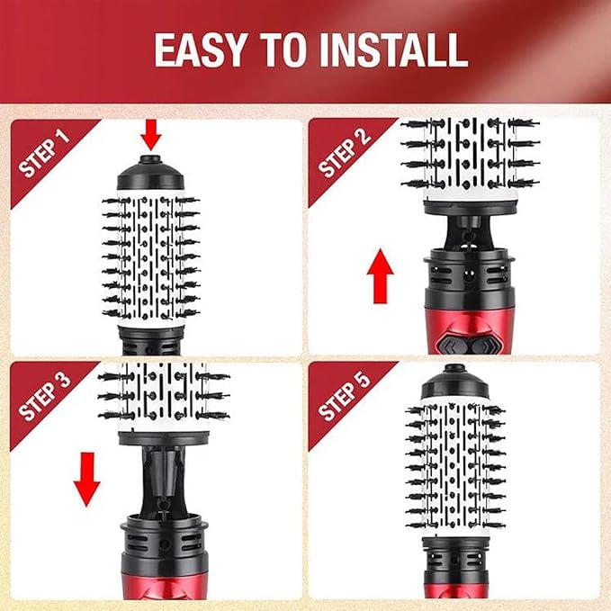 3-in-1 Hot Air Styler & Rotating Hair Dryer Brush with 2 Interchangeable Brushes | Anti-Frizz Ionic Technology for Straightening, Drying & Curling | 3 Heat Settings & 360° Rotation (Silver)