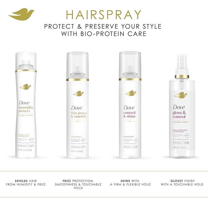 Dove Flexible Hold Hairspray 6 ct Protect Micro-Mist for Long-lasting Hold, Protection Against Humidity All-day Flexible Hold for 24H Frizz Control 5.5 oz