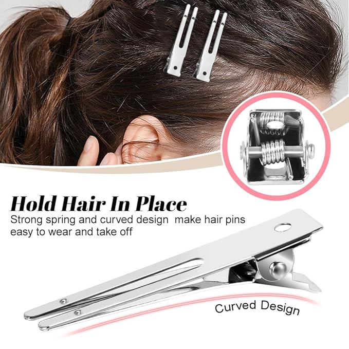 50Pcs Metal Hair Styling Clips, IKOCO No Crease Double Prong Hair Clips with 3 Parting Comb for Styling and Coloring
