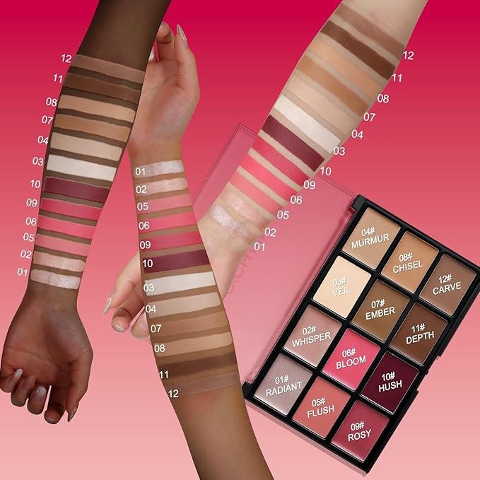 O'CHAIN 12 Colors Cream Face Palette Makeup Set, Contour Blush Highlight All in One Kit, Long Lasting,Light Weight, Beauty Gift for Her, Ideal for Christmas Valentine's Day and Festivals