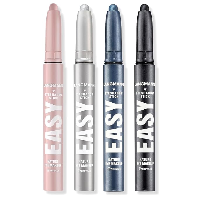 LANGMANNI Eyeshadow Stick,4 PCS Waterproof Multi-Color Eyeshadow Pen Set,Creamy Long-Lasting Eye Makeup Kit,Natural & Shimmer Shades Contour Stick,Gifts For Women (#1+7+22+23-4Colors)