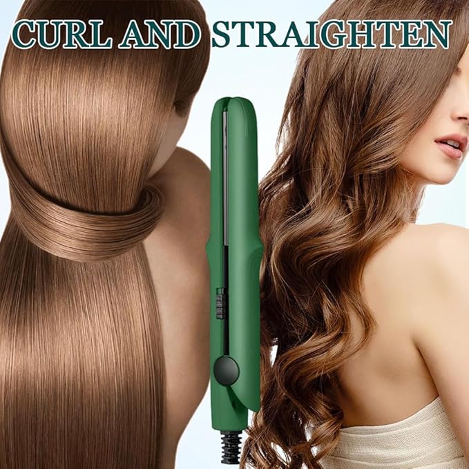 Mini Dual Purpose Curling Iron, 2025 Upgrade 2 in 1 Mini Curling Wand & Flat Iron Hair Straightener, Portable Travel Curling Wand for All Hair Types (Pink)