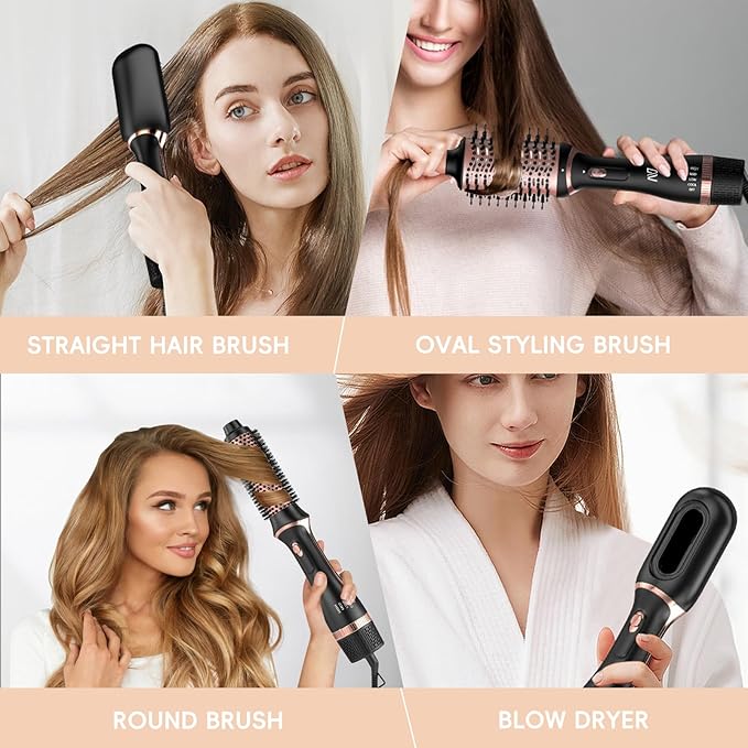 Hair Dryer Brush Set, Multifunctional Hot Air Brush for Salon Blowouts, Negative Ion Technology & Quick Drying, Shiny and Less Frizz, Blush Gold