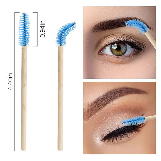 MyAoKuE-UP 100 Pack Bamboo Handle Mascara Wands Disposable Eyelash Brushes Lash Extension Tool, Blue