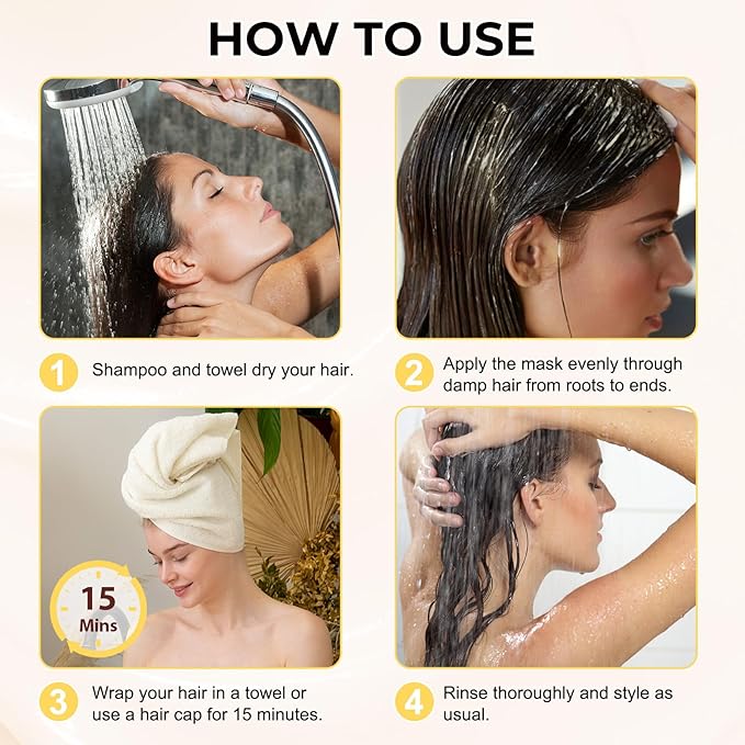 Collagen Hair Treatment Mask - 7.4 FL OZ,Deep Hydration & Repair for Dry, Damaged Hair, Natural Collagen Mask for Hair Treatment, Contain Collagen, Maca, Avocado Oil for All Hair Types