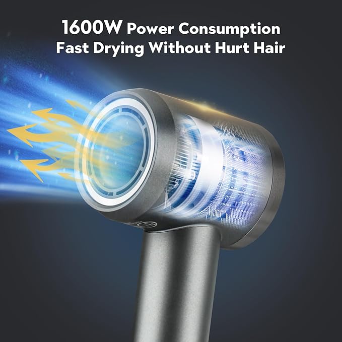 High-Speed Hair Dryer, Negative Ionic Hair Dryer, 110000 RPM Professional High-Speed Blow Dryer 200 Millions, Fast Drying Lightweight Travel Hairdryer, Low Noise Home Hair Dryer(Gray)