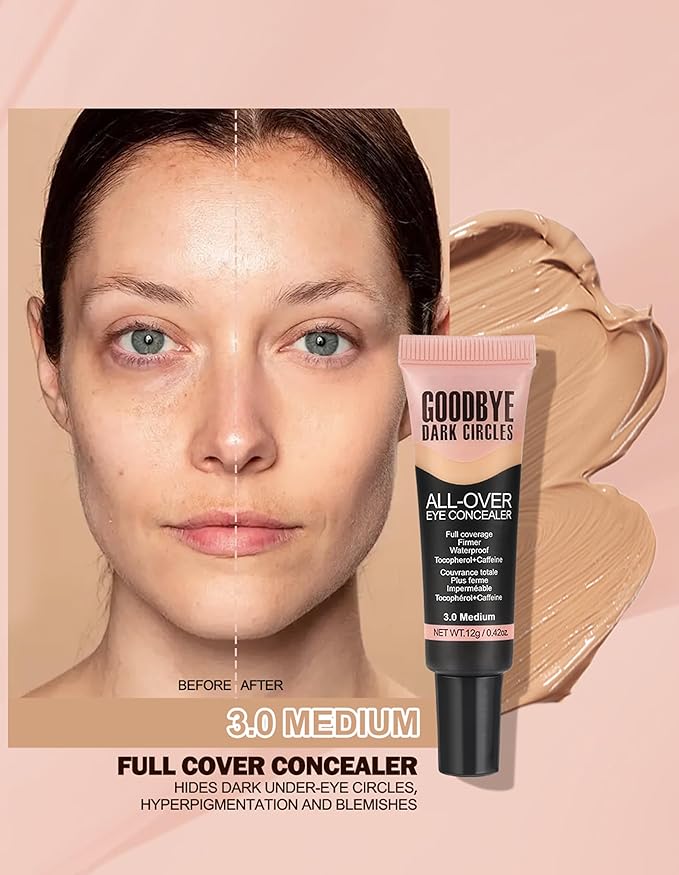 Erinde Under Eye Full Coverage Concealer, Color Corrector for Dark Circles, Fine Lines, Redness & Discoloration, Waterproof Natural Finish Dark Circles Under Eye Concealer, 03 Medium