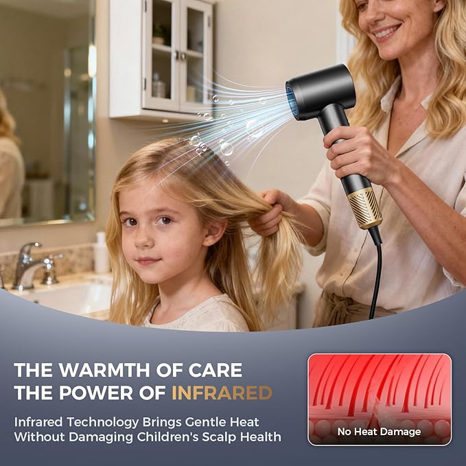 Hair Dryers Women,Infrared Hair Dryer,High-Speed Ionic Low-Noise Hair Dryer,Dries Quickly,Quiet,Lightweight, with a Magnetic Nozzle,for Home,Travel,Salons (Black)