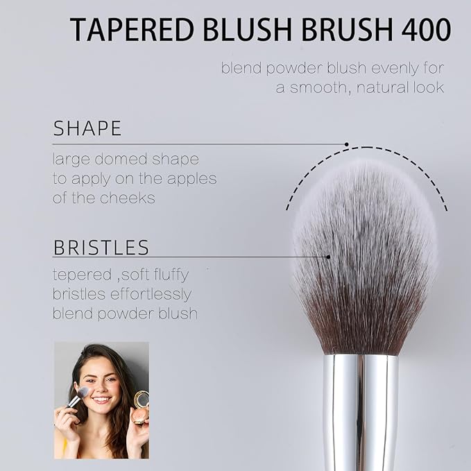 ENERGY Blush Brush for Cheeks Large Tapered Highlighter Face Makeup Brush For Loose,Cream,Minerals or Pressed Blusher Contour Bronzer Setting Powders Fluffy Powder Brush Vegan Synthetic Black