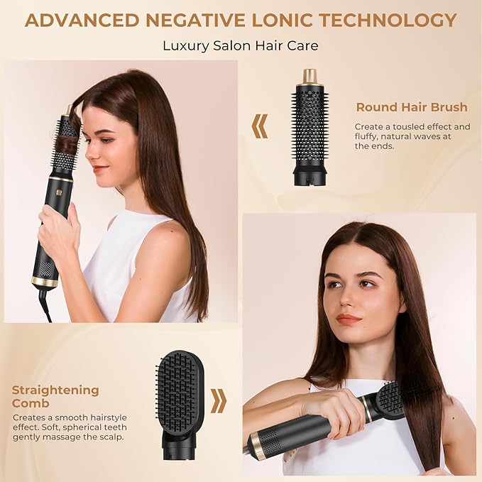 Blow Dryer Brush 5 in 1, Negative Ion Hair Dryer Brush Set Upgrade Hot Air Brush Air Styler Curling Wrap Air Curler, Curling Iron Hair Styling Tools As A Gift for Straight/Curl/Drying/Smoothing