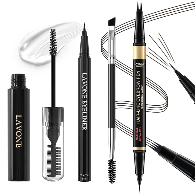 Eyebrow Pen Kit, with Microblading Eyebrow Pen, Eyebrow Gel, Eyeliner, Eyebrow Brush, Eyebrow Pencils for Women, Waterproof, Smudge Proof, Long Lasting Makeup Formula - Dark Coffee