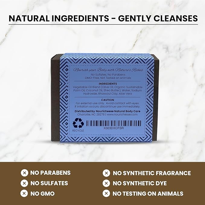 – Unscented Rhassoul Clay & Aloe Soap Bar for Men, Women | Cold Process Handmade Soap Bar for Body | Exfoliating & Moisturizing | Natural and Organic Ingredients