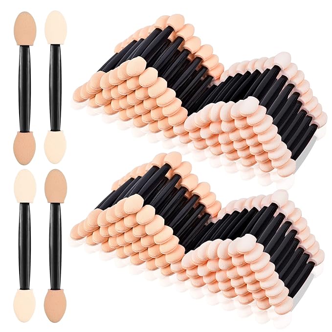 MORGLES 150Pcs Sponge Eyeshadow Applicators, Double Sided Eyeshadow Brush with Box, Black Makeup Applicators