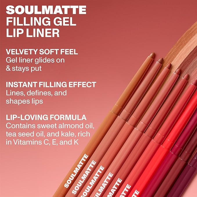 Morphe Soulmatte Filling Gel Lip Liner - Ultra Creamy Lip Liner with a Matte Formula - Defines, Contours & Reshapes Lips for a Soft Focus, Long-Lasting Finish - Whipped (0.007 oz)