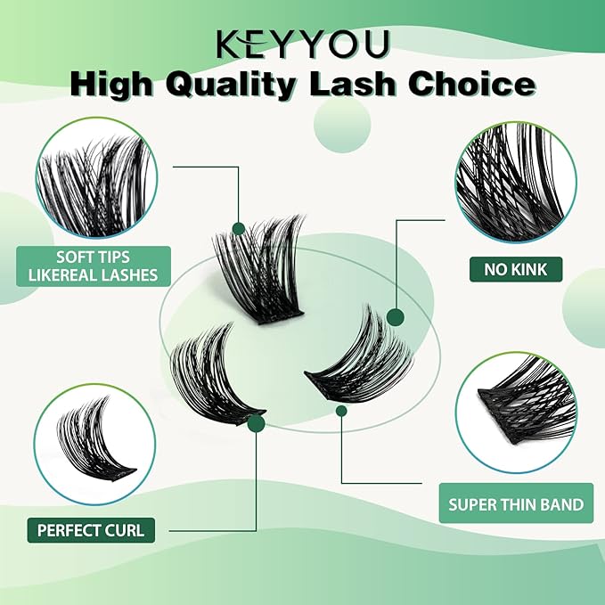 Lash Clusters 96pcs Individual Lashes Y02 D Curl 16mm Eyelash Clusters KEYYOU Volume Wispy Lash Extension Soft&Comfortable Easy DIY at Home(Y02,D-16mm)