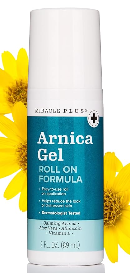 Miracle Plus Natural Arnica Bruise Body Gel Roll On Applicator | Arnica Montana Lotion For Thin Skin Bruising And Swelling After Surgery | Vitamin K Cream | Skin Care Ointment For Bruises, 2-Pack