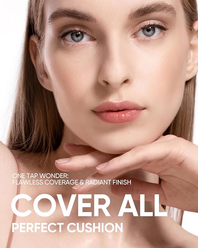 Full Coverage Cushion Foundation, Weightless, Skin Fit, Satin Glow Finish, Oil-Control Waterproof Foundation, Sweatproof Flawless BB Cream CC Korean Makeup