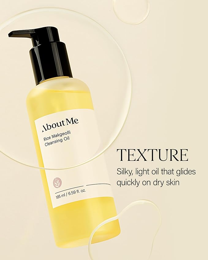 About Me Rice Makgeolli Cleansing Oil – Korean Makeup Remover Cleanser for Sensitive Skin – Daily Makeup Removal with Rice Bran Oil – Korean Skin Care – 6.59oz, 195ml
