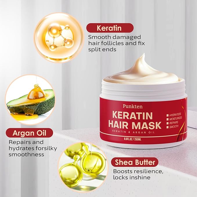 Punken Keratin Hair Mask Deep Conditioner Hydrating Hair Mask For Dry Damaged Hair- Hair Treatment Mask Leaving Hair Smooth And Shiny For All Hair Type 250ML