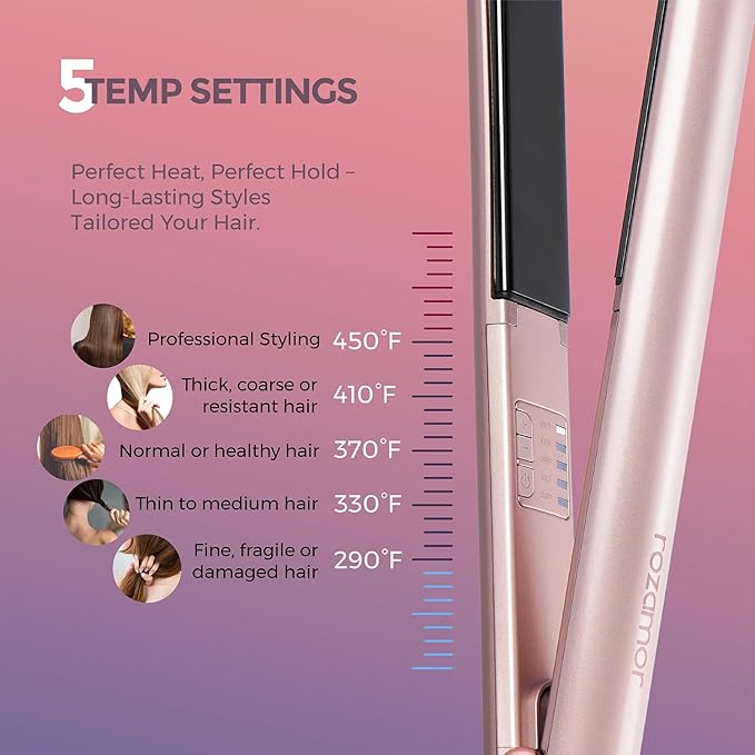 Titanium Flat Iron Hair Straightener, 1 Inch Fast Heating Dual Voltage Styling Tool, 2 in 1 Straightener & Curler for All Hair Types, Pink