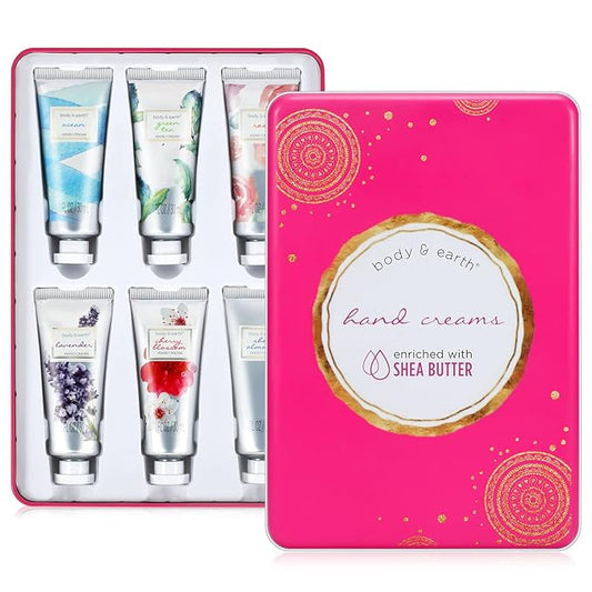 BODY & EARTH Hand Cream for Women, Hand Lotion Gift Set for Mothers Day for Mom Gift, Hand Lotion Set for Women 6 Pcs Travel Mini Size Hand Cream for Dry Hands with Shea Butter and Glycerin (6x1.0 oz)