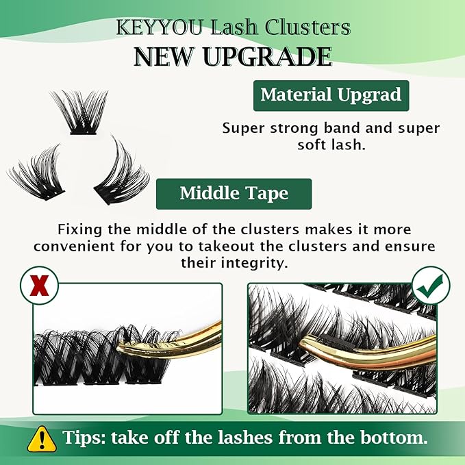 Lash Clusters,96 Pcs Cluster Lashes D Curl 10mm DIY Lash Extensions Eyelash Clusters,KEYYOU Volume Wispy Individual Lashes Soft&Comfortable Easy DIY at Home(Y07,D-10mm)