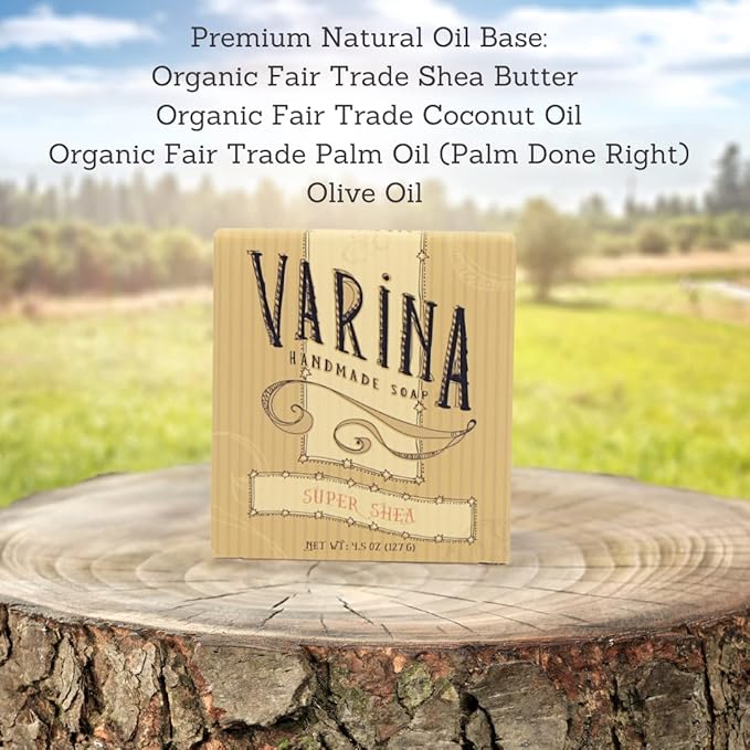 Organic Super Shea Bar Soap - Gentle Cleansing for Sensitive Skin, Unscented - 3 Pack