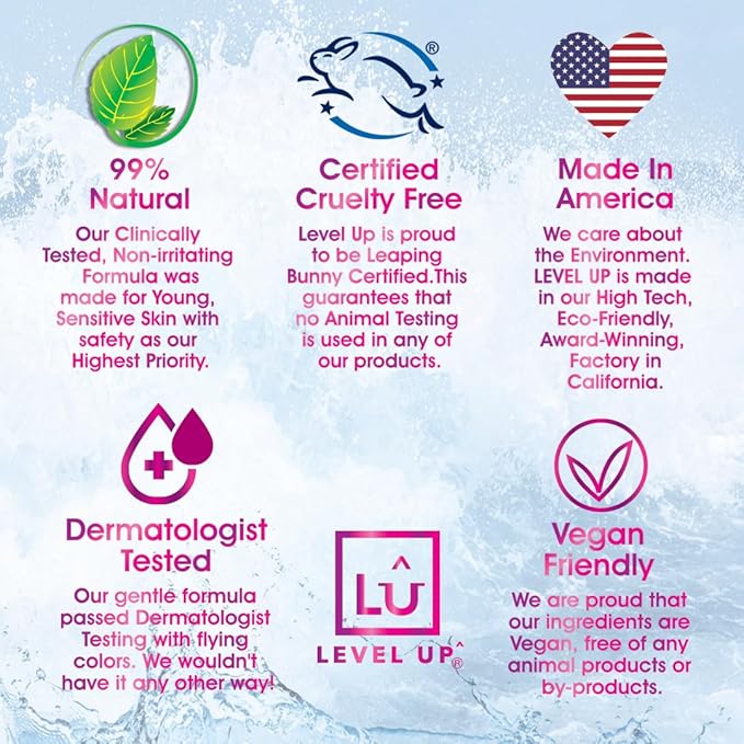 Level Up Girls Deodorant: Aluminum-Free, Alcohol-Free, Paraben-Free, 24 Hr Odor Protection, Clean Fresh Scent, Kids & Tweens, Made in the USA