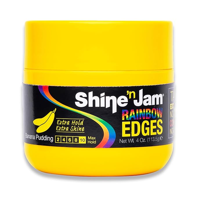 AmPro Shine-n-Jam Rainbow Edges - Curly Hair Gel for Women - Styling Gel for Women - Strengthens with Silk Protein - Banana Pudding - 4 oz