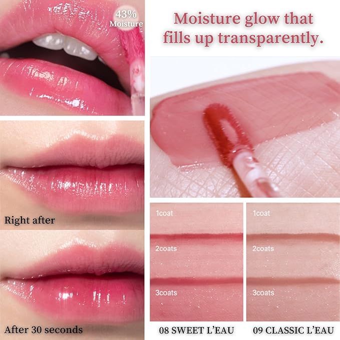 BBIA L’EAU Tint – Glossy & Glow Lip Stain, Watery Lip Tint, Non-Sticky, High Shine Finish, Long-lasting, Moisturizing, Lightweight, Natural, Daily Use, Vegan, Korean Lip Makeup (07 PEACH L'EAU)